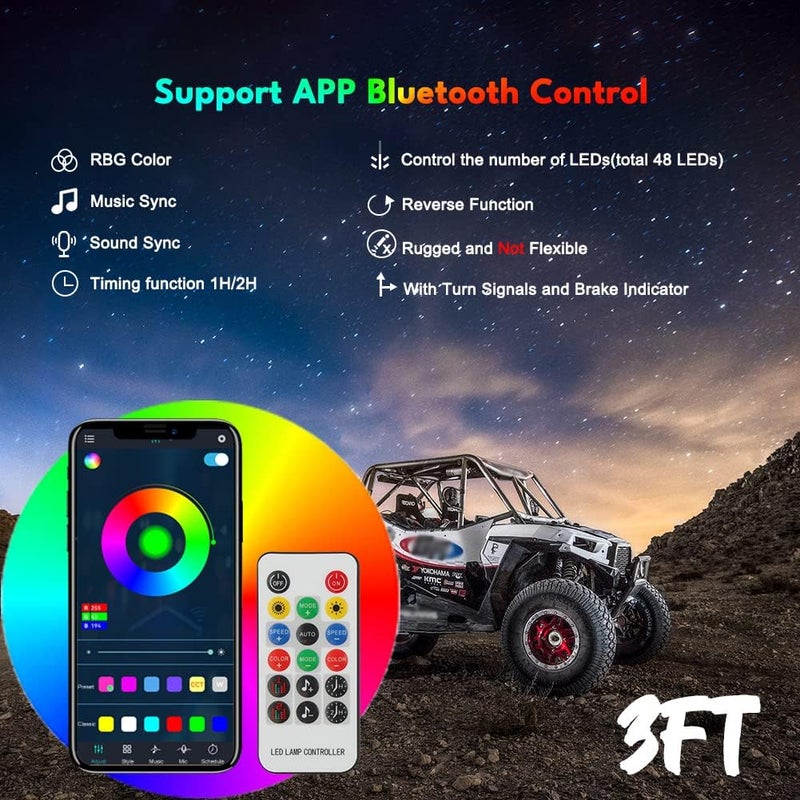 DREAMIZER LED Whip Lights for Side by Side - ATV Whip Flag - Spiral Rock Light with Flags for RZR Can-Am X3 Ranger Wrangler JK- 2pcs 3ft - Image 2